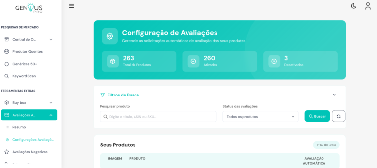 Avaliações Configurações